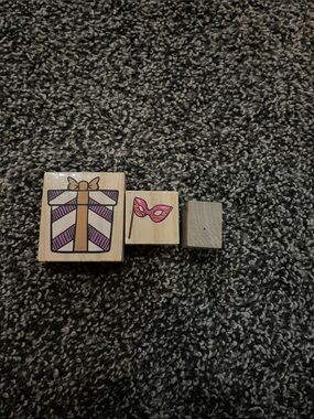 Wooden Stamps Set with Gift, Mask, and period.
